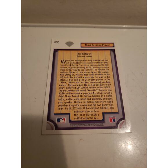 Ken Griffey, Jr. 1992 Upper Deck #650 - Seattle Mariners - Diamond Skills - Picture 4 of 5